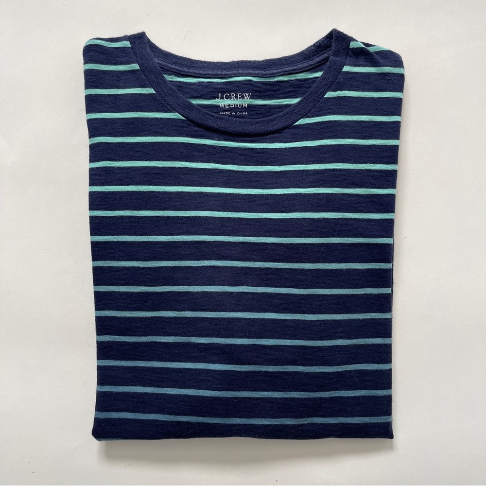 J. Crew Men's Short Sleeve Tee in Navy and Teal Ombré Stripes